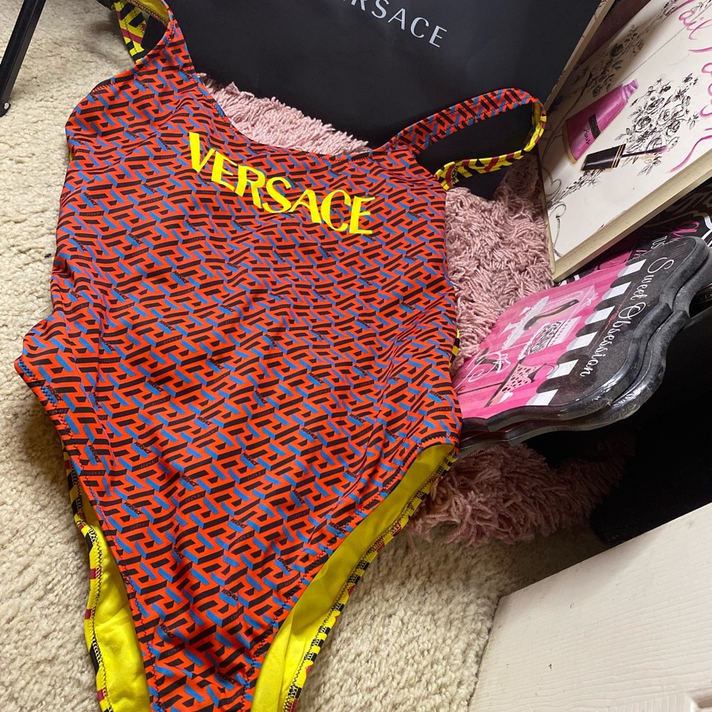 Versace Orange and Yellow One-Piece Swimsuit